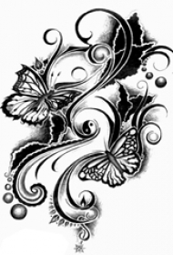 黑灰素描点刺技巧文艺小清新唯美蝴蝶纹身手稿
