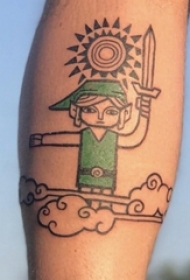 男生手臂上彩绘水彩素描文艺经典纹身图片