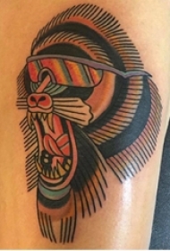 女生大腿上彩绘水彩素描创意霸气抽象狮子头纹身图片