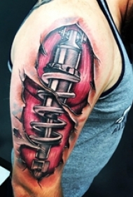 男生手臂上彩绘水彩素描霸气3d裂痕霸气纹身图片