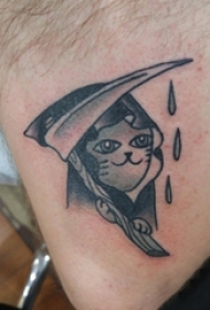 男生手臂上黑色点刺简单线条创意卡通猫咪死神纹身片