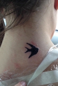 纹身燕子 女生颈后黑色的燕子纹身图片