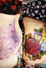 文艺花朵纹身 女生腰部上文艺花朵纹身图案