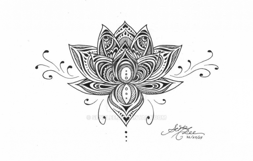 点击大图看下一张：梵花纹身手稿 梵花纹身唯美图片简单线条纹身图片