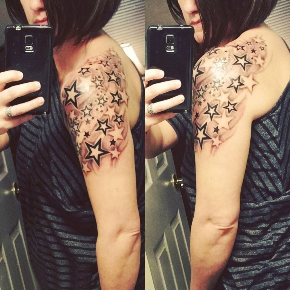 点击大图看下一张：胳膊星星纹身 女生手臂上星星纹身图片