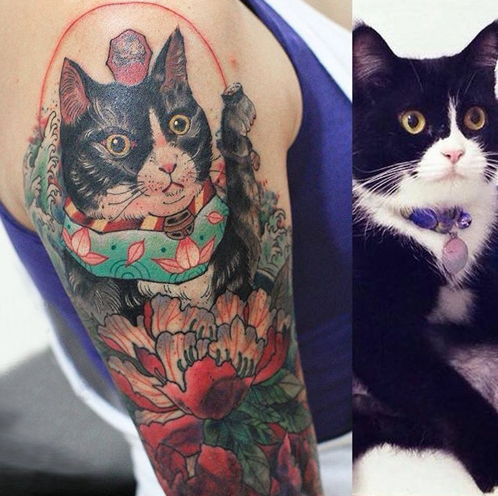 点击大图看下一张：小猫咪纹身 女生手臂上小猫咪纹身图片