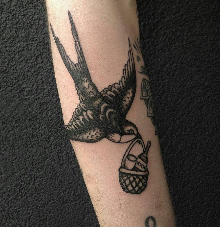 点击大图看下一张：纹身燕子 女生手臂上小动物纹身燕子图片