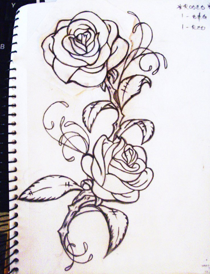 点击大图看下一张：多款黑灰素描点刺技巧文艺唯美花朵霸气骷髅纹身手稿