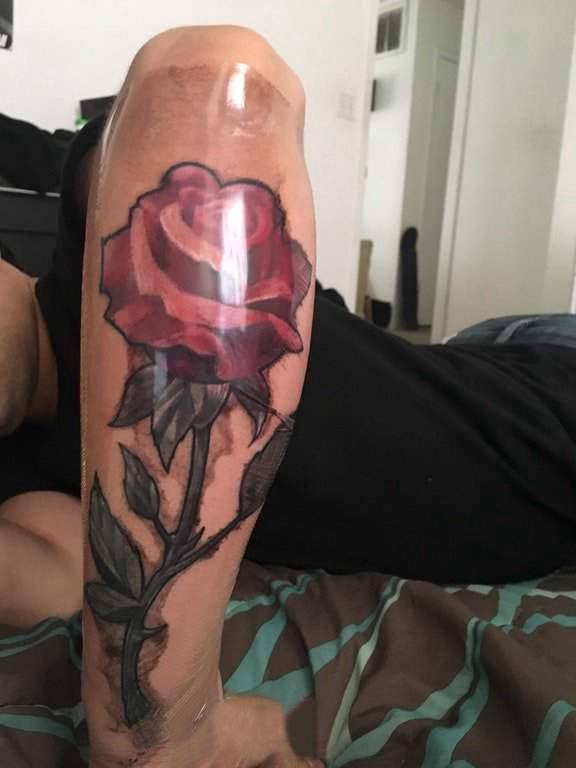 点击大图看下一张：欧美玫瑰纹身 男生手臂上彩绘玫瑰花纹身图片
