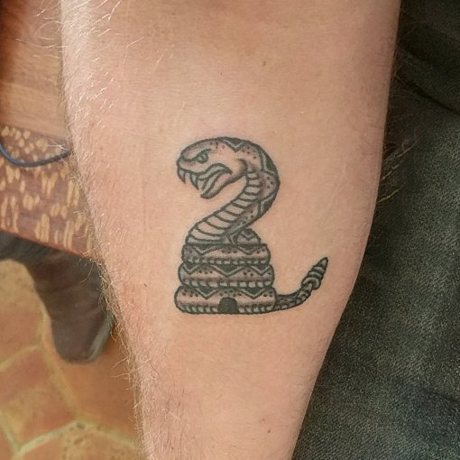点击大图看下一张：纹身蛇魔 男生手臂上黑色的蛇纹身图片