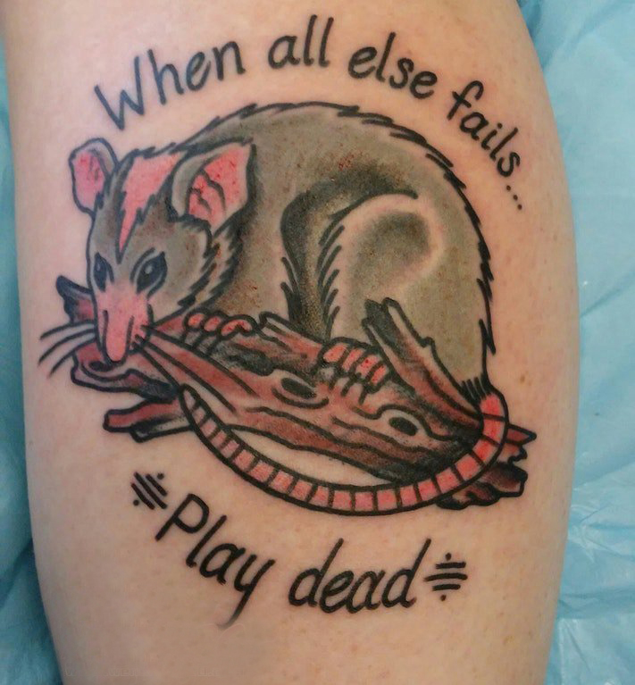 点击大图看下一张：老鼠纹身图 男生小腿上彩色的老鼠纹身图片