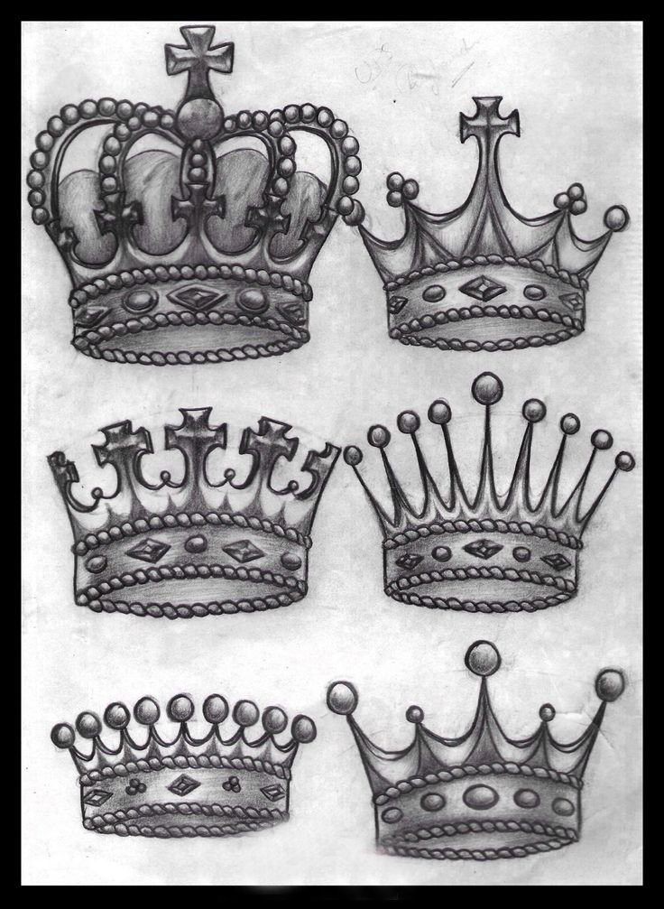 点击大图看下一张：多款黑色线条素描经典文艺霸气皇冠纹身手稿