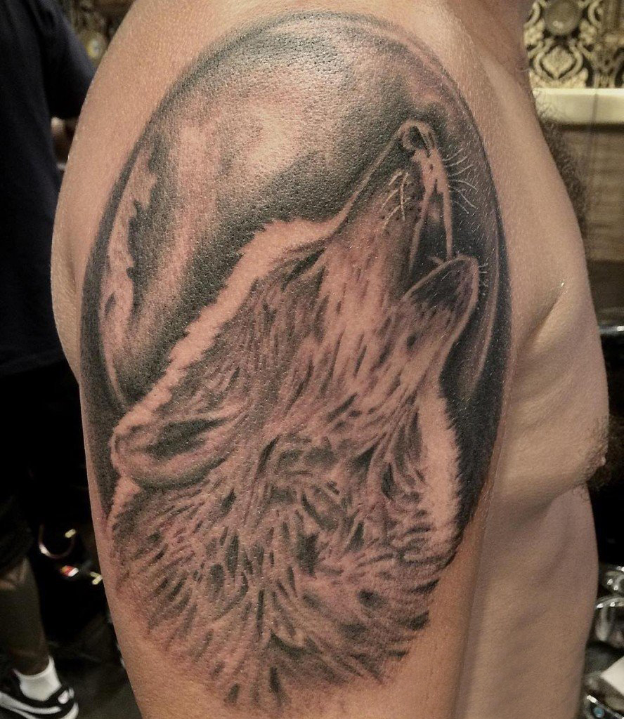 点击大图看下一张：狼头纹身图片 男生手臂上狼头纹身图片
