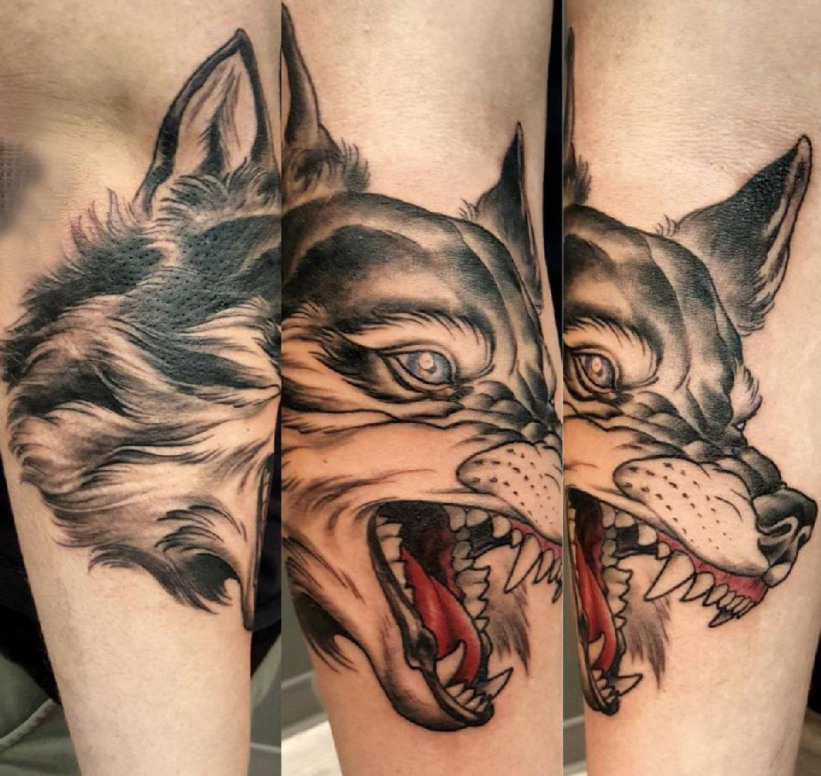 点击大图看下一张：狼头纹身图片 男生手臂上狼头纹身霸气图片