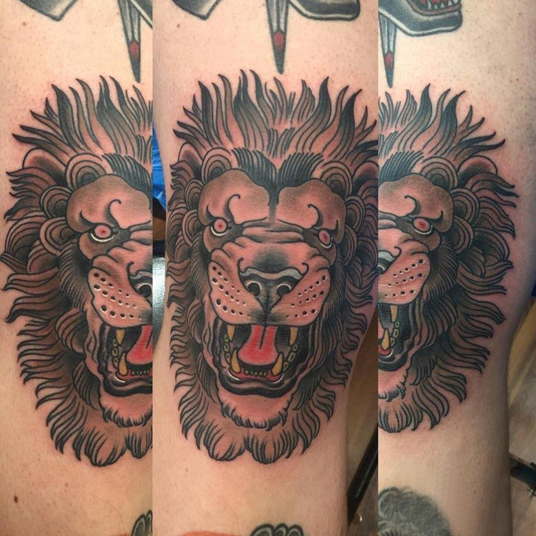 点击大图看下一张：狮子头纹身图片 男生手臂上动物纹身狮子头纹身图片