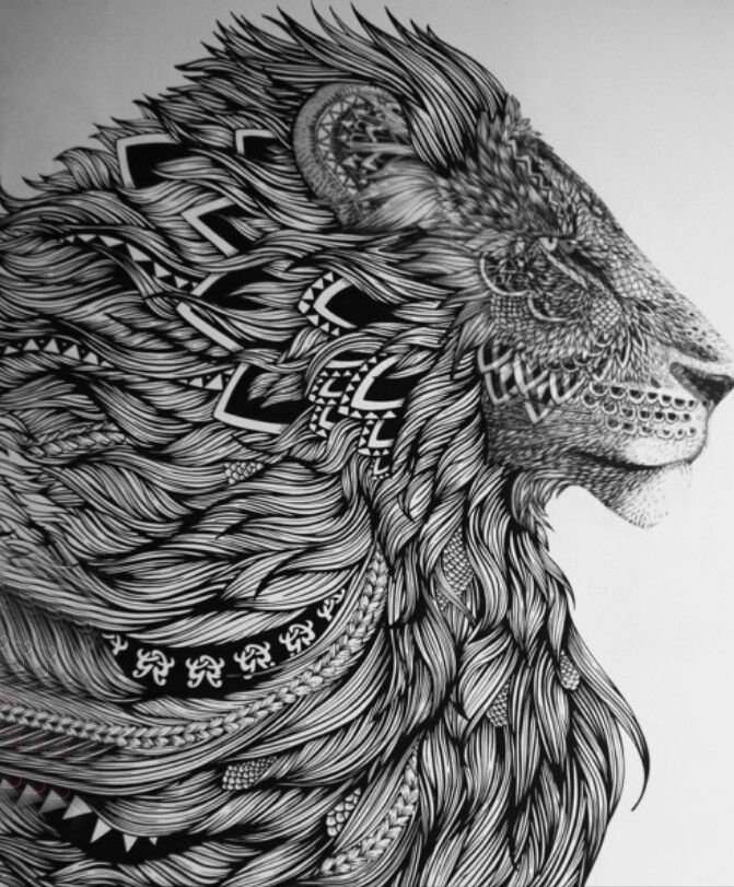 点击大图看下一张：狮子头纹身手稿 黑灰纹身素描狮子头纹身手稿