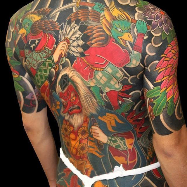 点击大图看下一张：多款线条素描创意经典大面积日本传统图腾纹身图案