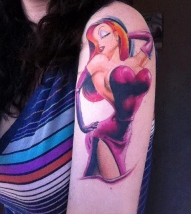 点击大图看下一张：女生人物纹身图案 女生手臂上彩绘纹身女生人物纹身图案