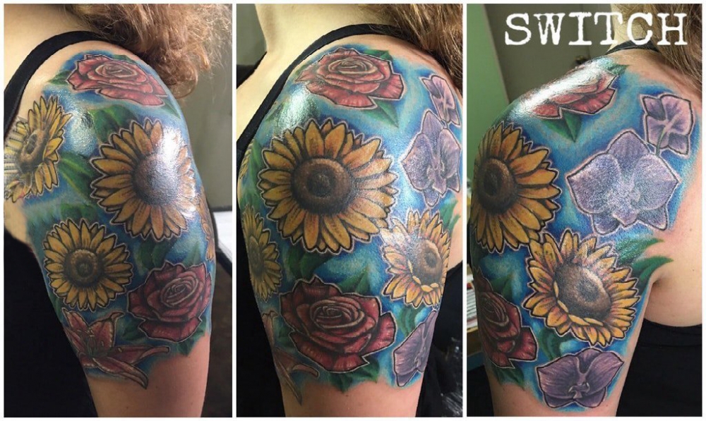 点击大图看下一张：文艺花朵纹身 女生手臂上文艺花朵纹身经典图案
