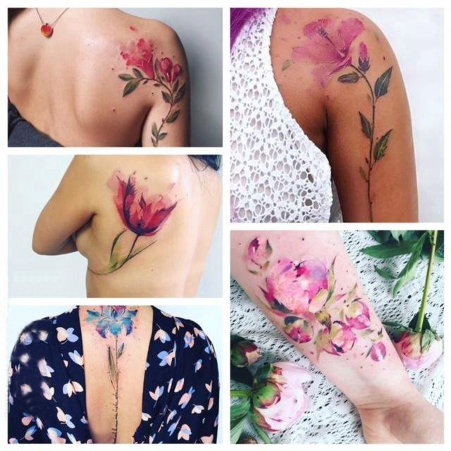 点击大图看下一张：文艺花朵纹身 女生手臂上文艺花朵纹身素描图片