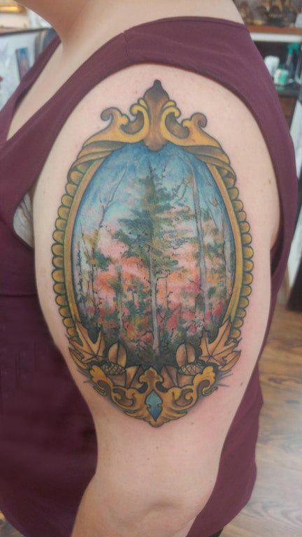 点击大图看下一张：树纹身 男生手臂上树纹身彩绘图片