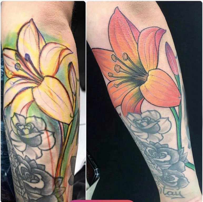 点击大图看下一张：文艺花朵纹身 女生手臂上小清新文艺纹身花朵图片