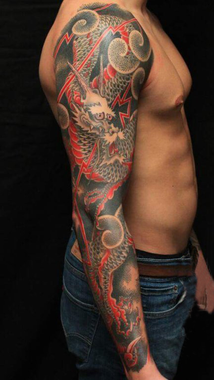 点击大图看下一张：纹身龙图腾 男生手臂上彩绘纹身龙图腾图片