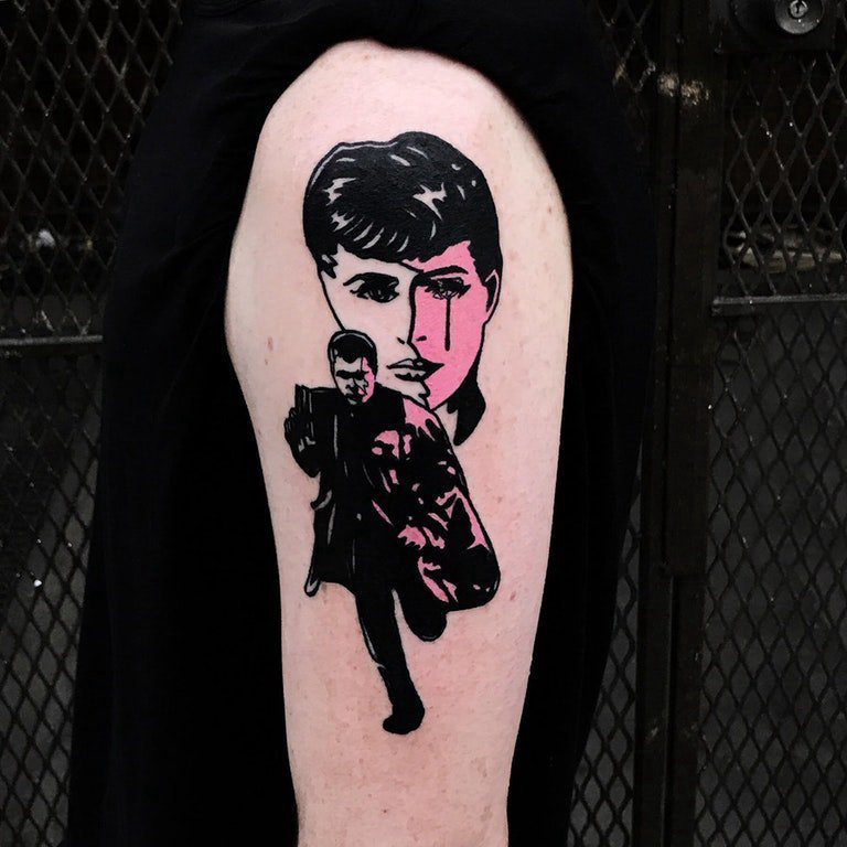点击大图看下一张：人物肖像纹身 男生手臂上人物肖像纹身素描图案