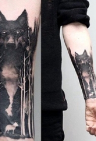 狼纹身 男生手臂上狼纹身素描图片