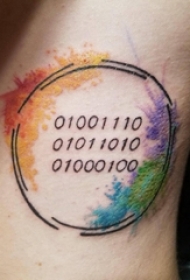 彩绘纹身 男生大腿上彩色的数字纹身图片