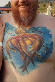 章鱼纹身图案 男生胸口上章鱼纹身图片
