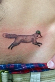 百乐动物纹身 男生腹部黑色的狐狸纹身图片