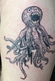 黑色章鱼纹身 男生小腿上黑色章鱼纹身图片