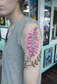 大臂纹身图 女生手臂上彩色的植物纹身图片