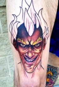 纹身大腿男 男生大腿上彩色的人物肖像纹身图片