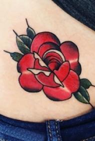 欧美玫瑰纹身 女生腹部彩色的玫瑰花纹身图片