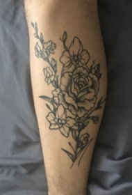 文艺花朵纹身 女生小腿上文艺花朵纹身图片