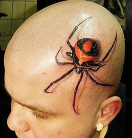 点击大图看下一张：立体蜘蛛头侧纹身
