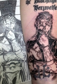 人物肖像纹身 男生小腿上人物纹身图片
