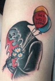 骷髅纹身 女生大腿上气球和骷髅纹身图片
