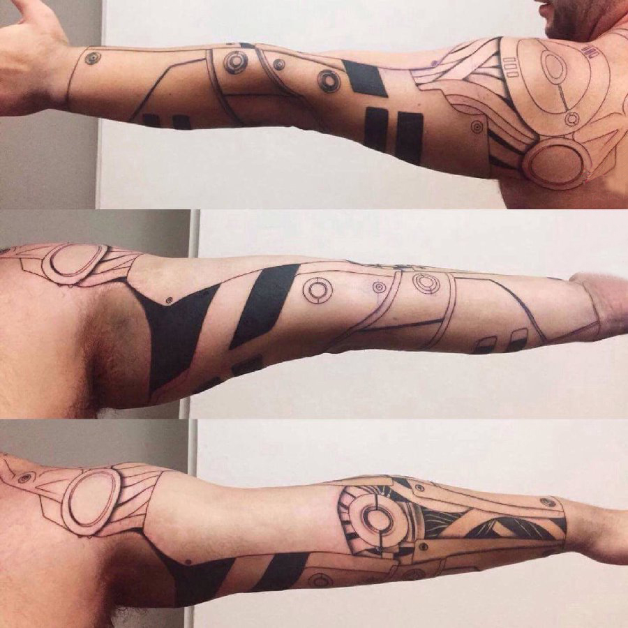 点击大图看下一张：几何纹身 男生手臂上简单线条纹身几何黑色纹身图片