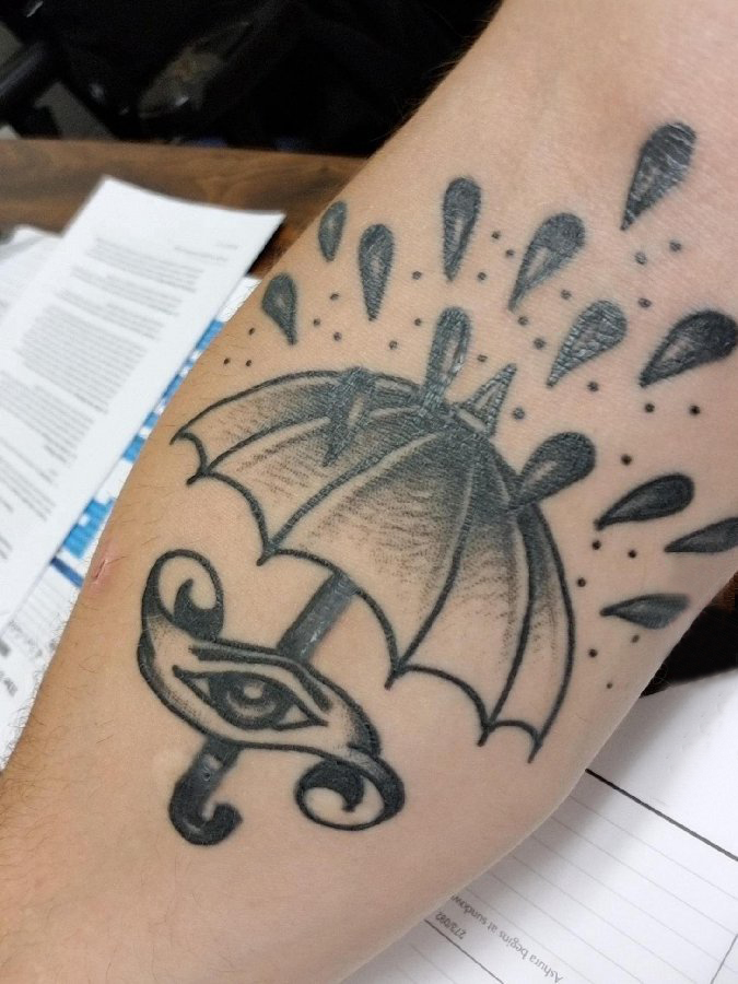 点击大图看下一张：纹身手臂女生 女生手臂上眼睛和雨伞纹身图片