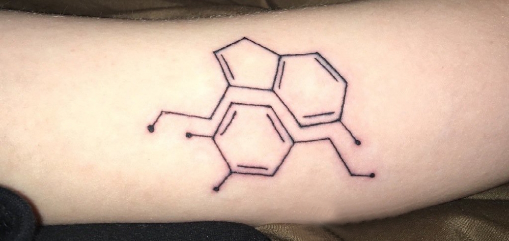 点击大图看下一张：化学元素纹身 男生手臂上黑色的化学元素纹身图片