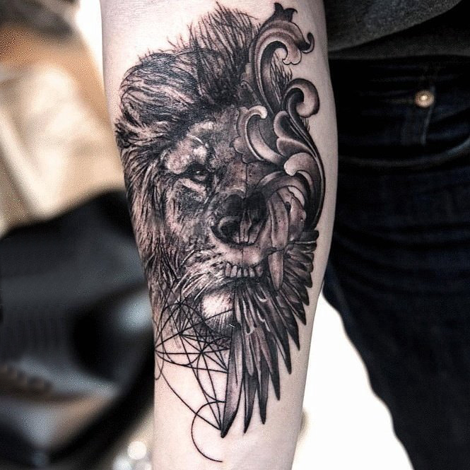 点击大图看下一张：狮子头纹身 女生手臂上狮子头纹身图片