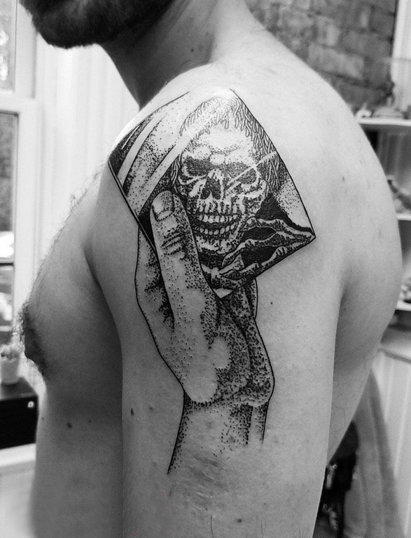 点击大图看下一张：纹身骷髅头 男生手臂上骷髅纹身图案