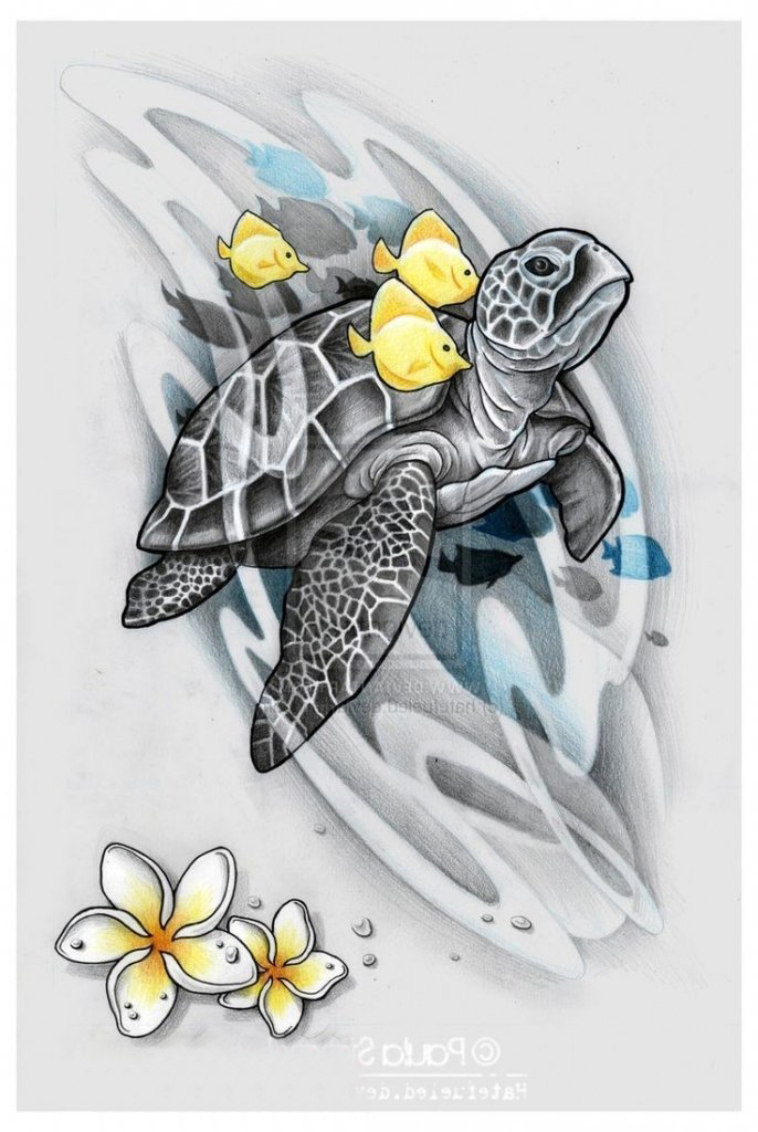 点击大图看下一张：多款线条素描文艺可爱有趣海龟动物纹身手稿