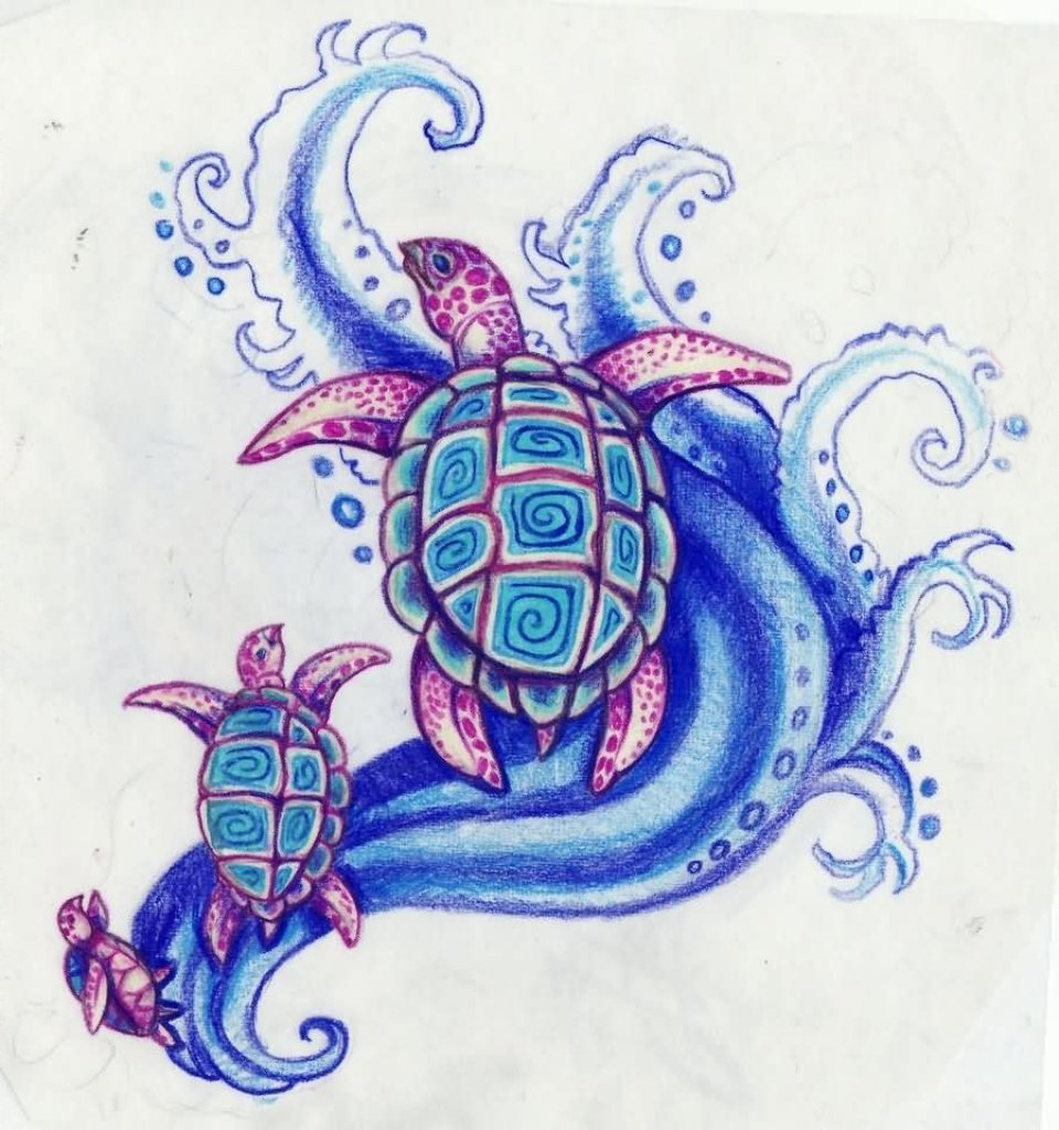 点击大图看下一张：多款线条素描文艺可爱有趣海龟动物纹身手稿