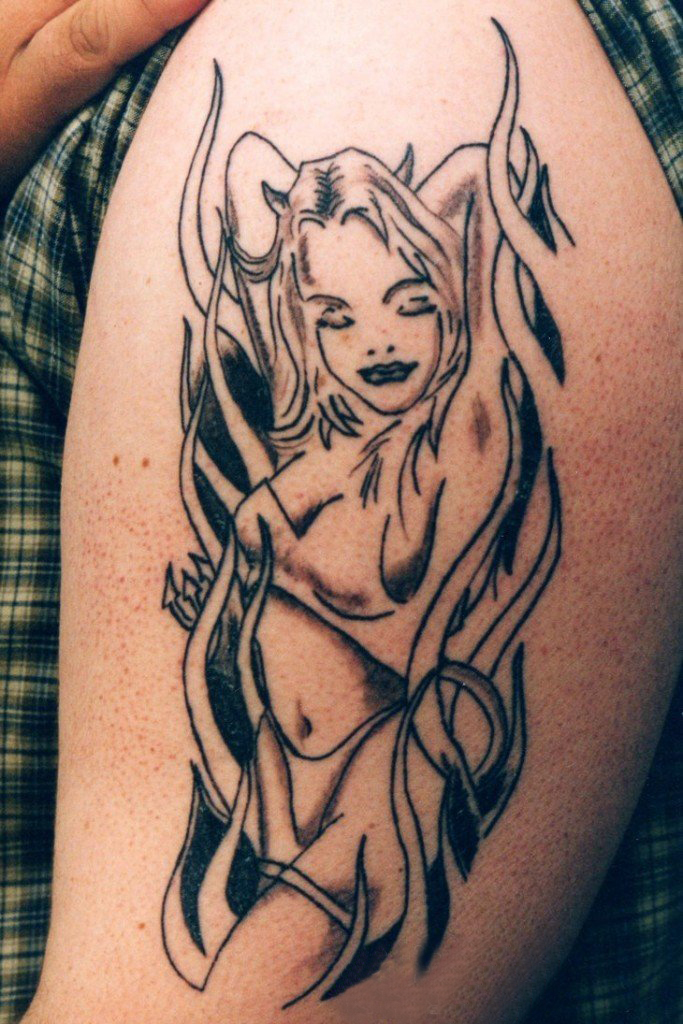 点击大图看下一张：恶魔纹身简单 多款黑灰纹身素描恶魔纹身图案