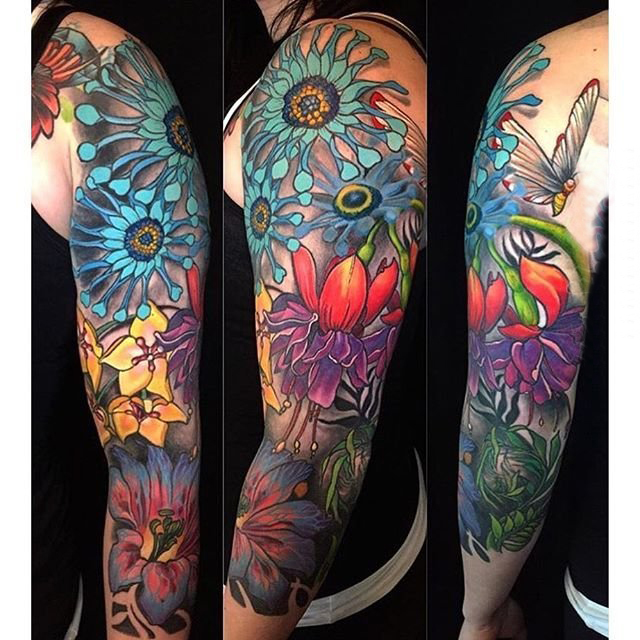 点击大图看下一张：花朵纹身 多款花朵纹身文艺花臂纹身图案