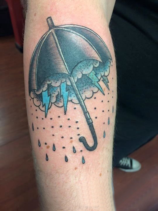 点击大图看下一张：手臂纹身素材 男生手臂上闪电和雨伞纹身图片